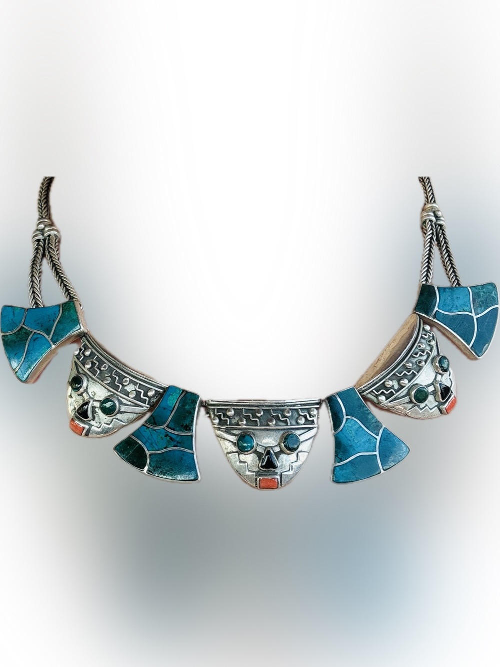 950 Silver Turquoise Tribal Pendant Necklace One of a Kind!